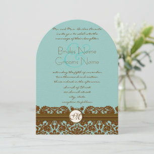 Mint Damask Wedding Monogram Invitations Einladung