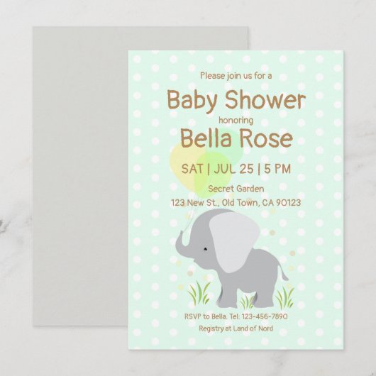 Mint Elephant Baby Shower Einladungen (Vorne/Hinten)