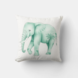 Mint Elephant mit Dschungel-Blätter Kissen
