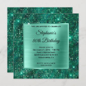 Mint Emerald Diamond Studded Foil 80. Geburtstag Einladung (Vorne/Hinten)