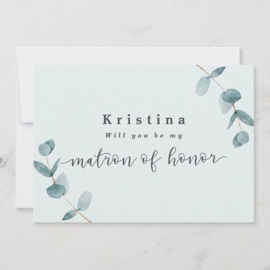 Mint Eukalyptus Matron of Honor Vorschlag Card (Vorderseite)