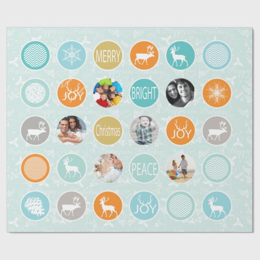 Mint Family Foto Rentier Weihnachten Merry Bright Geschenkpapier (Flach)