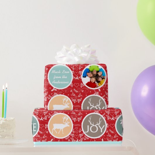 Mint Family Foto Rentier Weihnachten Merry Bright Geschenkpapier (Partygeschenke)
