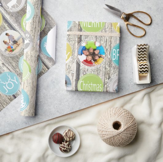 Mint Family Foto Rentier Weihnachten Merry Bright Geschenkpapier (Kunsthandwerk)