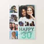 Mint Family Friends Foto Collage Happy Birthday Puzzle<br><div class="desc">Dieses coole und niedliche Geburtstagsrätsel ist perfekt für alle Freunde oder Familienmitglieder geeignet. Es enthält acht individuell anpassbare Fotografien mit dem Zitat "Happy Birthday", auf einem aquamarinen grünen "30" (das in jedem Alter geändert werden kann) und minzgrünen Block Quadrat. Es ist modern, lustig und eine tolle Art, lassen, wünscht Ihrem...</div>