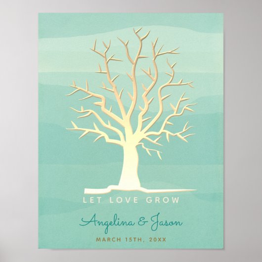 Mint Fingerprint Tree Wedding Gästebuch (Vorne)