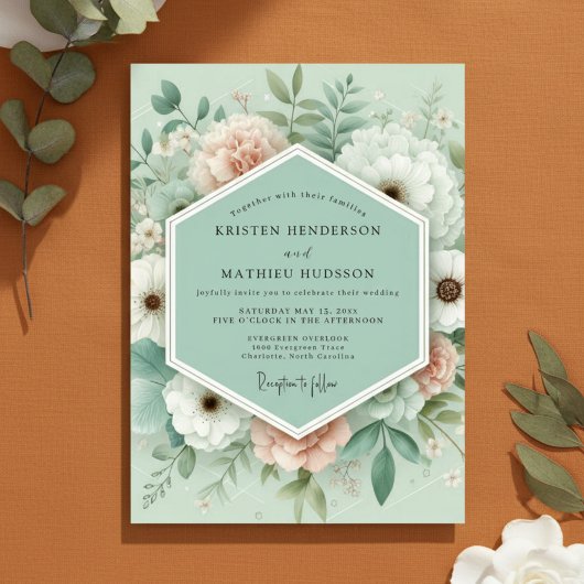 Mint Floral Enchantment Wedding Einladung