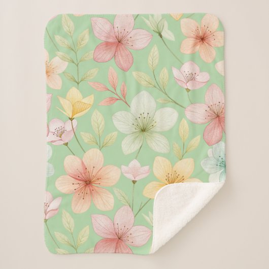 Mint Floral Small Sherpa Blanket Sherpadecke (Vorderseite)