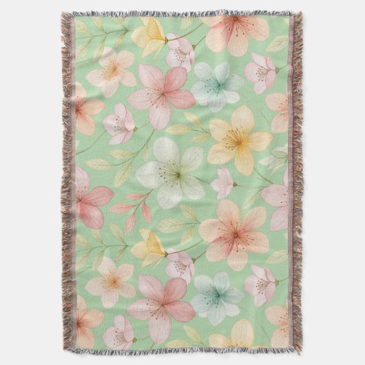 Mint Floral Throw Blanket Decke (Vorderseite Vertikal)