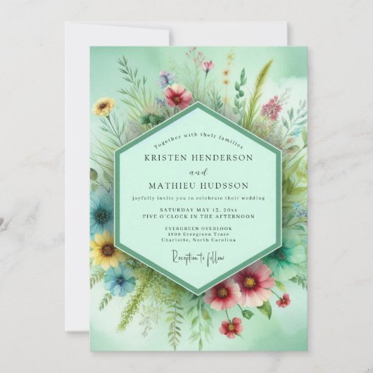 Mint Floral Whimsy Wedding Einladung (Vorderseite)