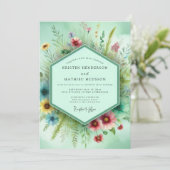 Mint Floral Whimsy Wedding Einladung (Stehend Vorderseite)