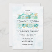Mint Florals und Gold Foliage Wedding Einladung (Vorderseite)