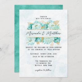 Mint Florals und Gold Foliage Wedding Einladung