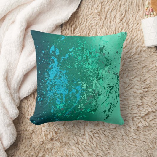 Mint Flurry Abstract Spatter Art Kissen (Decke)