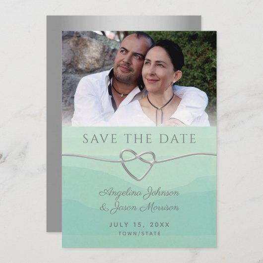 Mint-Foto-Hochzeit Save The Date (Vorne/Hinten)
