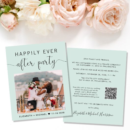 Mint Foto QR Code Hochzeitsempfang Einladung