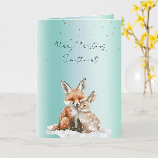 Mint Fox Bunny Love Glitter Sweetheart Christmas Karte (Gelbe Blume)