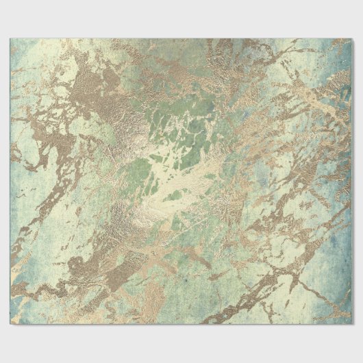 Mint Foxier Gold Marmor Shiny Metallic Strokes Geschenkpapier (Flach)