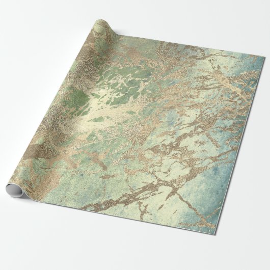 Mint Foxier Gold Marmor Shiny Metallic Strokes Geschenkpapier (Ungerollt)