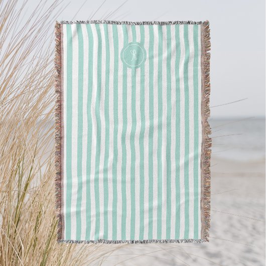 Mint French Beach Stripe Personalisiert Monogram Decke