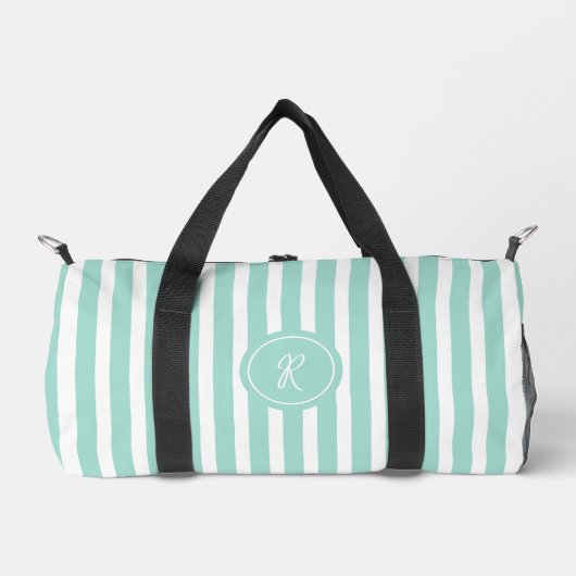 Mint French Beach Stripe Personalisiert Monogram Duffle Bag (Vorderseite)
