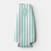 Mint French Beach Stripe Personalisiert Monogram Flaschenkühler (Vorderseite)