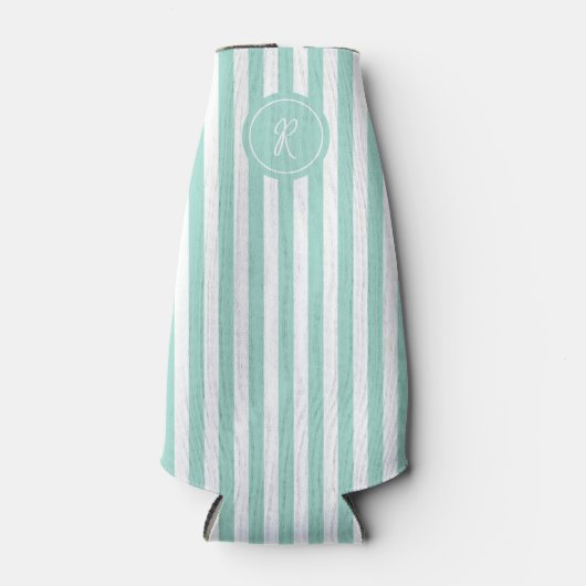 Mint French Beach Stripe Personalisiert Monogram Flaschenkühler (Vorderseite)