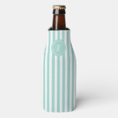 Mint French Beach Stripe Personalisiert Monogram Flaschenkühler (Flaschenvorderseite)