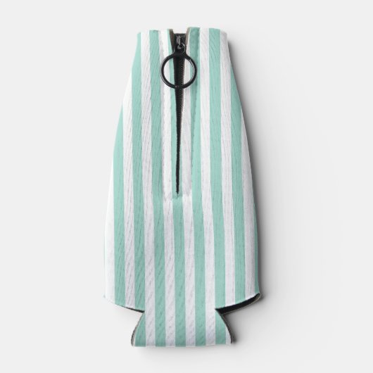 Mint French Beach Stripe Personalisiert Monogram Flaschenkühler (Rückseite)