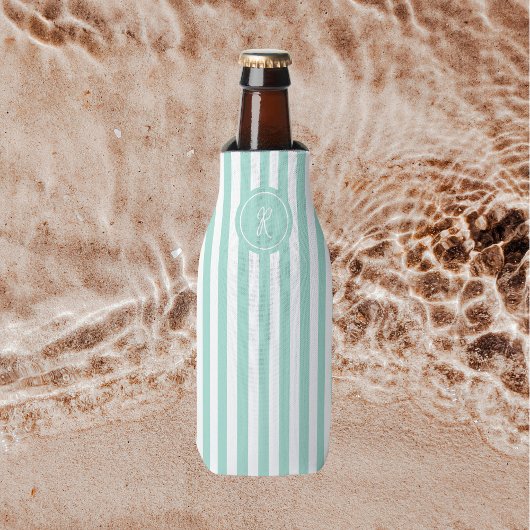 Mint French Beach Stripe Personalisiert Monogram Flaschenkühler