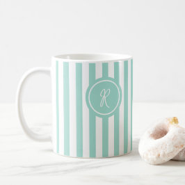 Mint French Beach Stripe Personalisiert Monogram Kaffeetasse