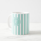 Mint French Beach Stripe Personalisiert Monogram Kaffeetasse (Vorderseite Links)
