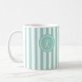 Mint French Beach Stripe Personalisiert Monogram Kaffeetasse (Links)