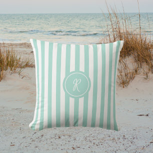Mint French Beach Stripe Personalisiert Monogram Kissen