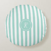 Mint French Beach Stripe Personalisiert Monogram Rundes Kissen (Vorderseite)
