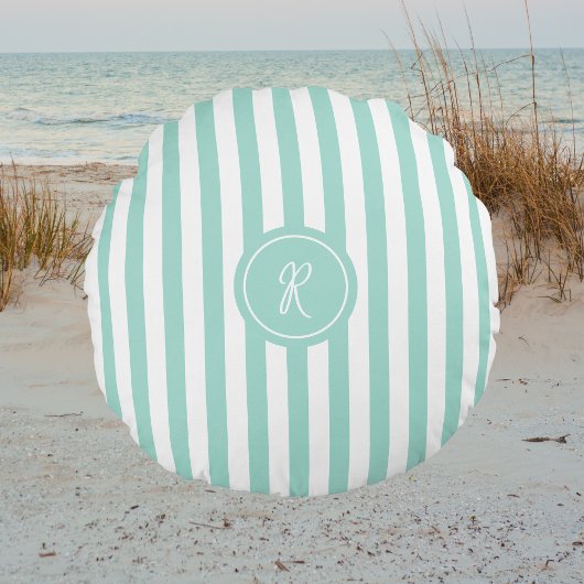 Mint French Beach Stripe Personalisiert Monogram Rundes Kissen