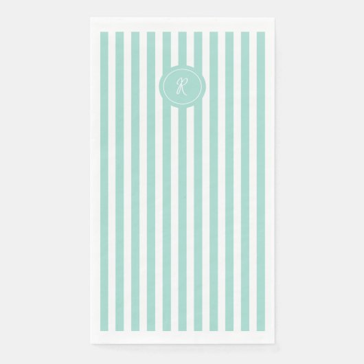 Mint French Beach Stripe Personalisiert Monogram Serviette (Vorderseite)