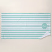 Mint French Beach Stripe Personalisiert Monogram Strandtuch (Vorderseite)