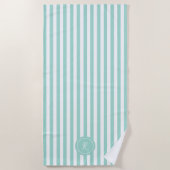 Mint French Beach Stripe Personalisiert Monogram Strandtuch (Vorderseite)