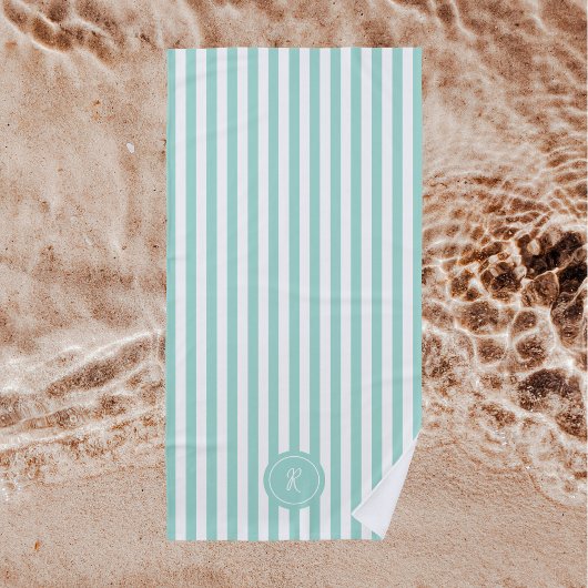 Mint French Beach Stripe Personalisiert Monogram Strandtuch