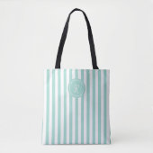 Mint French Beach Stripe Personalisiert Monogram Tasche (Vorderseite)