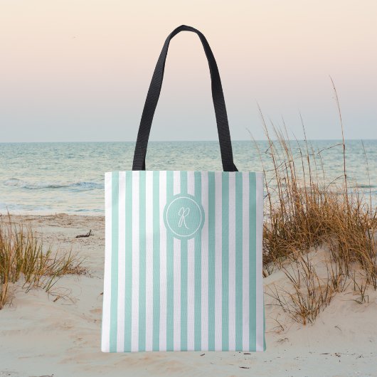 Mint French Beach Stripe Personalisiert Monogram Tasche