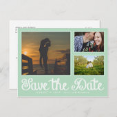 Mint Fun Chalk Save the Date Collage Postcard Ankündigungspostkarte (Vorne/Hinten)