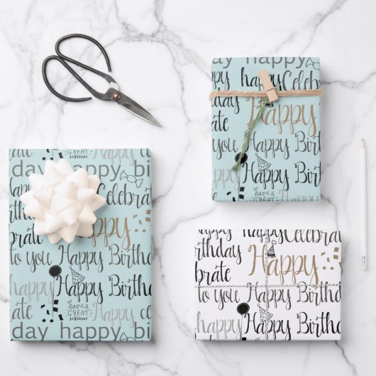 Mint Fun Happy Balloons Birthday Geschenkpapier Set (Vorderseite)