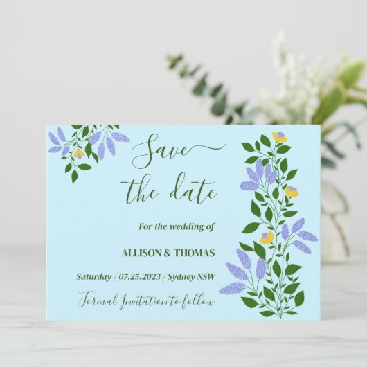 Mint Garden Blume Hochzeit Speichern Sie das Datum Einladung (Stehend Vorderseite)