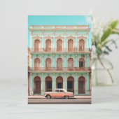 Mint Gebäude Peach Car Havana Kuba Einladung (Stehend Vorderseite)
