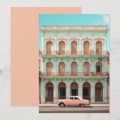 Mint Gebäude Peach Car Havana Kuba Einladung (Vorne/Hinten)