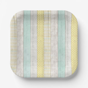 Mint & Gelb Boho Geometrisches Muster Rustikales H Pappteller