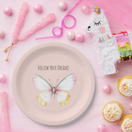 Mint Gelb Pink Türkis Schmetterling Erröten Geburt Pappteller (Party)