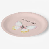 Mint Gelb Pink Türkis Schmetterling Erröten Geburt Pappteller (Schrägansicht)